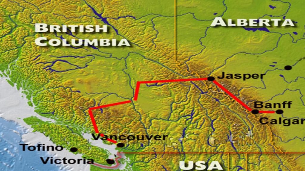 CANADÁ LADO OESTE - Mapa da Costa Oeste do Canadá